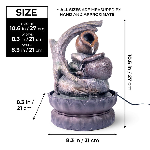 Indoor Water Fountain, 11" Tiered Desktop Waterfall for Home, Office, Relaxing Water Feature, Adjustable Pump by Sona Casa