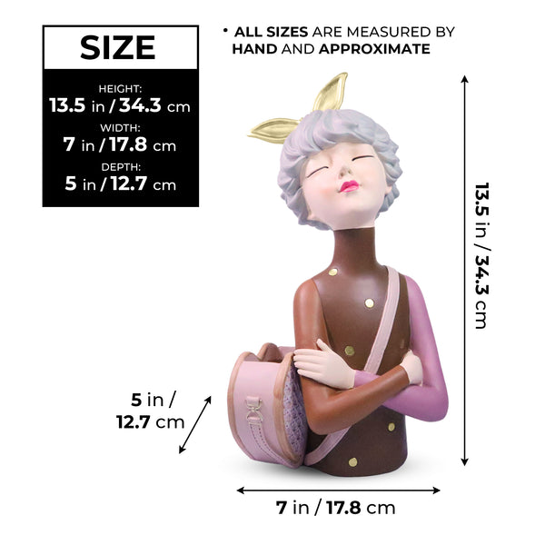 Classy Female Bust Statue Storage and Vase in One, Makeup Organizer, Small Items Storage, Vanity Table Decor, Ladies Gift Brown Polyresin 14 inch 34 cm by Sona Casa