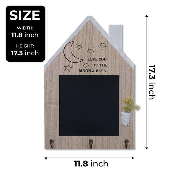 Rustic Brown Black Wooden Key Rack, 17" Wall Mount Entryway 3-Hook Organizer with Chalkboard by Sona Casa