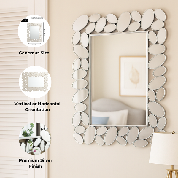 Modern Contemporary Silver Framed Mirror, 72 cm Modern Wall Mirror for Living Room, Entryway, Bedroom Decor Gift-Sona Casa