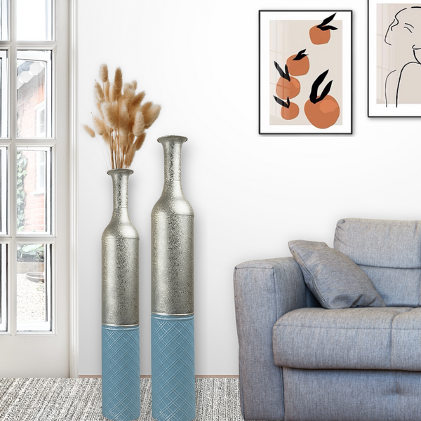 Large Metal Floor Vases, Tall Vase Set of 2, 42" and 36" Large Decorative Pots for Pampas Grass