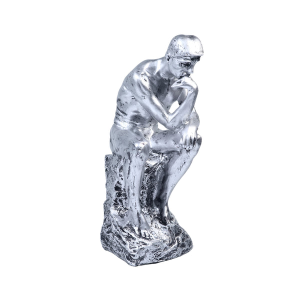 Rustic Silver Male Nude Statue, 10" Rodin's The Thinker Table Decor by Sona Casa