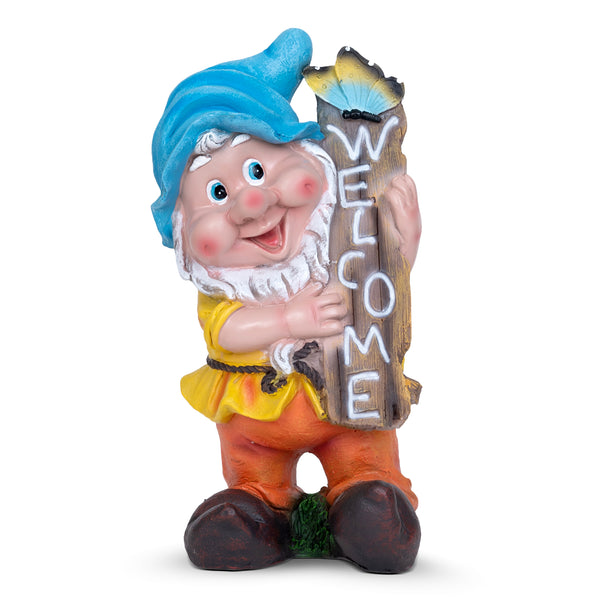 Welcome Gnome Garden Statue, 13" Patio Porch Lawn Ornament by Sona Casa