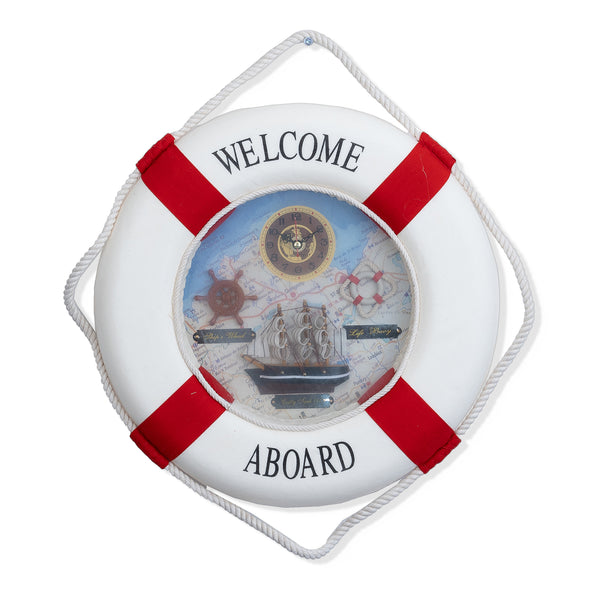 Lifebuoy Wall Clock, 14" Silent Non Ticking, Nautical Living Room Decor by Sona Casa
