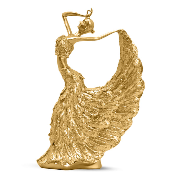 Golden Peacock Feather Polyresin Figurine - Elegant Shelf And Table Decor For A Modern Touch by Sona Casa