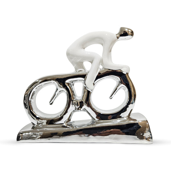 Abstract Cyclist Sculpture, 9" Ceramic Living Room Console Table Decor, Desk Figurine Ornament, Gifts by Sona Casa