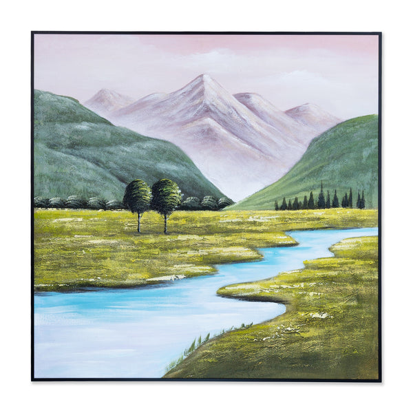 Mountain Creek Impasto Canvas, 31" 3D Textured Wood Framed Landscape Art by Sona Casa