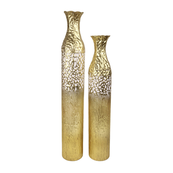 2 Piece Rustic Gold Tall Floor Vases, Metal Vase for Home Indoor Decorations 37 inch and 32 inch High by Sona Casa