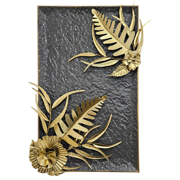 Large Metal Wall Art, 27" Floral Wall Decor, Gray Gold Home Office Decor by Sona Casa