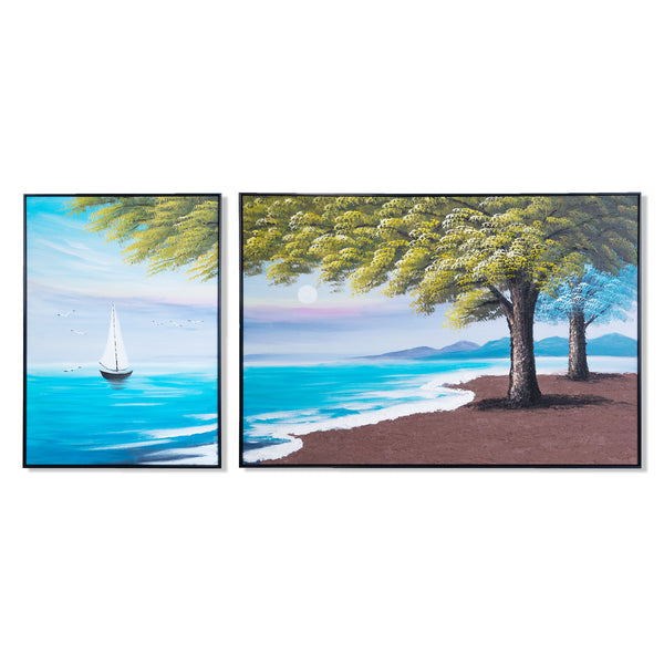 Large Lake Canvas Painting Set, 59" Wide Landscape Painting, Impasto 3D Art by Sona Casa
