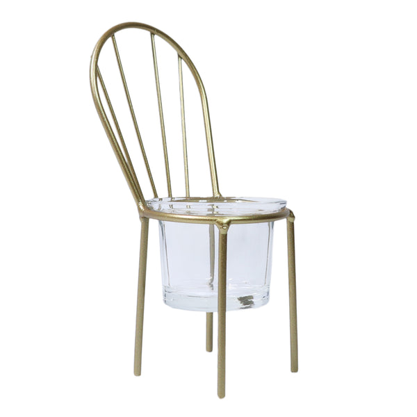Candle Holder, Chair Design, Gold Decor, 6" Metal Tabletop Centerpiece by Sona Casa