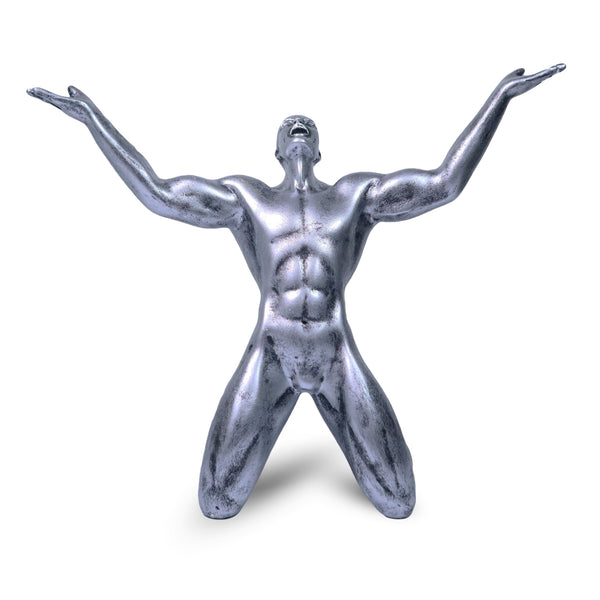 Roar of Victory Rustic Silver Sculpture Artwork, 12 inch, 30 cm Motivational Gift, Graduation Gift Idea by Sona Casa