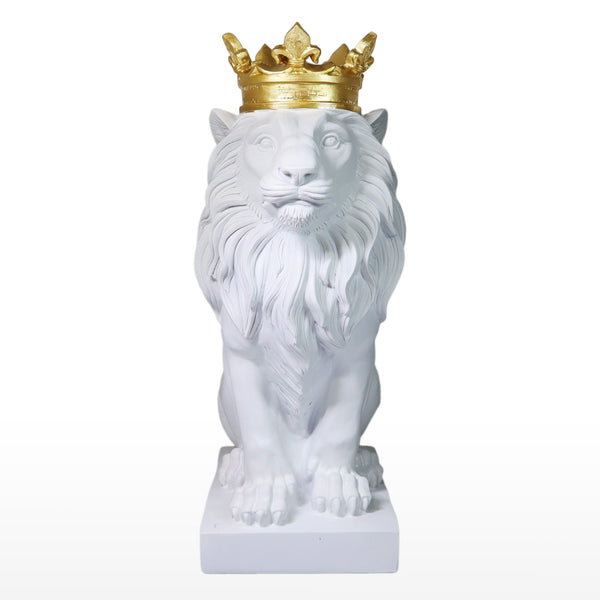 White Lion King with Golden Crown, Statue of a Lion, Table Centerpiece, Home or Office Decor, 36 cm, 24 inch, Unique Gift by Sona Casa