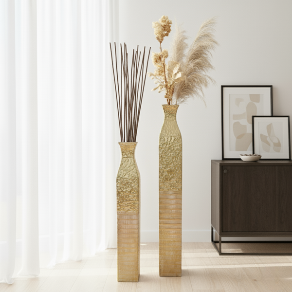 Tall Metal Vases, Extra Large Decorative Floor Vase Set, 42" and 35" Large Flower Pots for Pampas Grass, Home Living Room Decor-Sona Casa