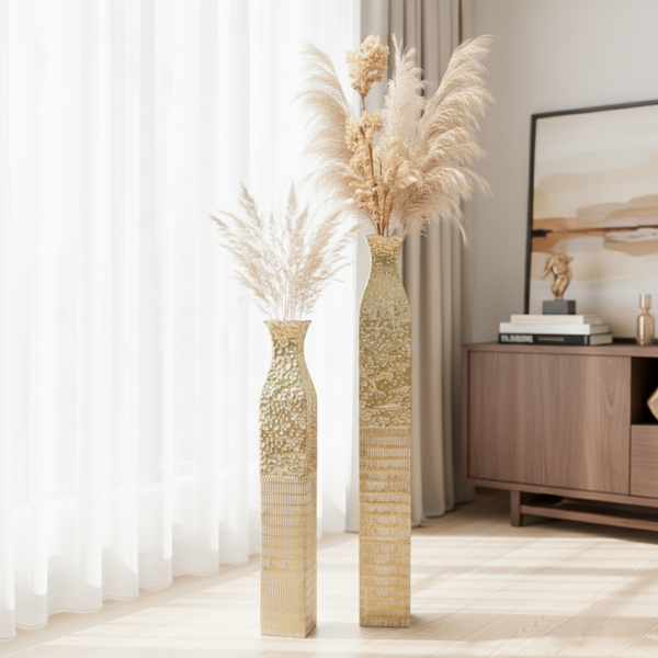 Tall Metal Vases, Extra Large Decorative Floor Vase Set, 42" and 35" Large Flower Pots for Pampas Grass, Home Living Room Decor-Sona Casa