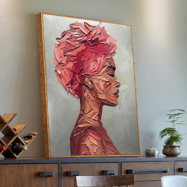 African Woman Wall Art - Textured Oil Painting, Original Hand-Painted Canvas for Living Room & Bedroom Decor, Unique Gift by Sona Casa
