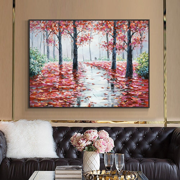 Large Wall Art Fall Colors Living Room Wall Art Nature Painting Landscape Painting Extra Large Wall Art Pink Wall Decor Original Art Artwork by Sona Casa