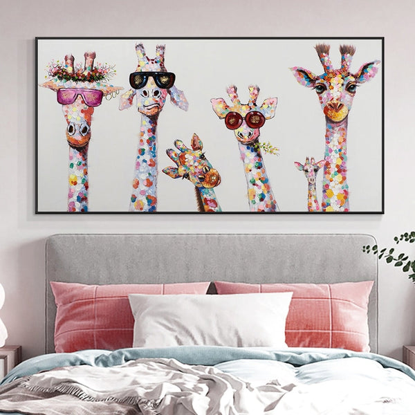Funny Giraffe Painting, Hand-Painted Canvas Art for Nursery, Unique Kids Room Wall Decor, Original Animal Painting Gift by Sona Casa