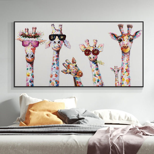 Funny Giraffe Painting, Hand-Painted Canvas Art for Nursery, Unique Kids Room Wall Decor, Original Animal Painting Gift by Sona Casa
