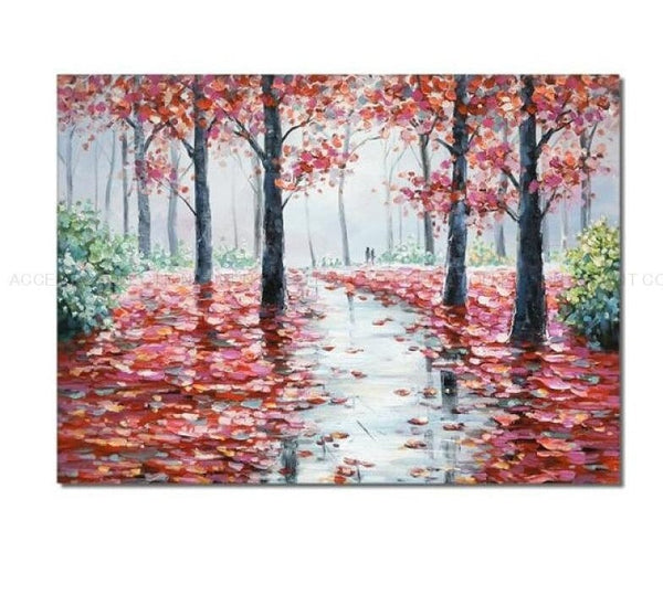 Large Wall Art Fall Colors Living Room Wall Art Nature Painting Landscape Painting Extra Large Wall Art Pink Wall Decor Original Art Artwork by Sona Casa