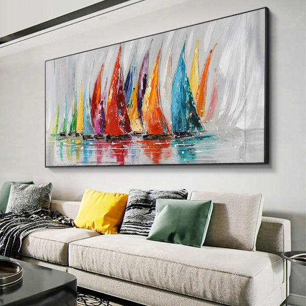 Original Sailboat Canvas Art - Hand-Painted Abstract Oil Painting - Contemporary Nautical Wall Decor - Housewarming Gift Idea by Sona Casa