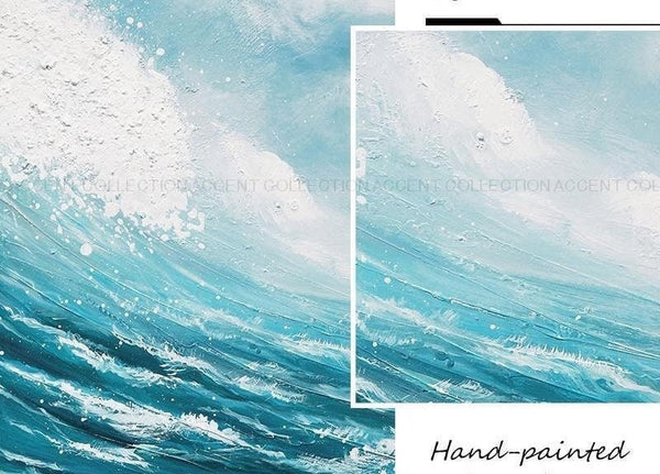 Blue Wall Art - Original Ocean Painting, Abstract Sea Canvas, Minimalist Bedroom Wall Decor, Elegant Gift for New Homeowners by Sona Casa