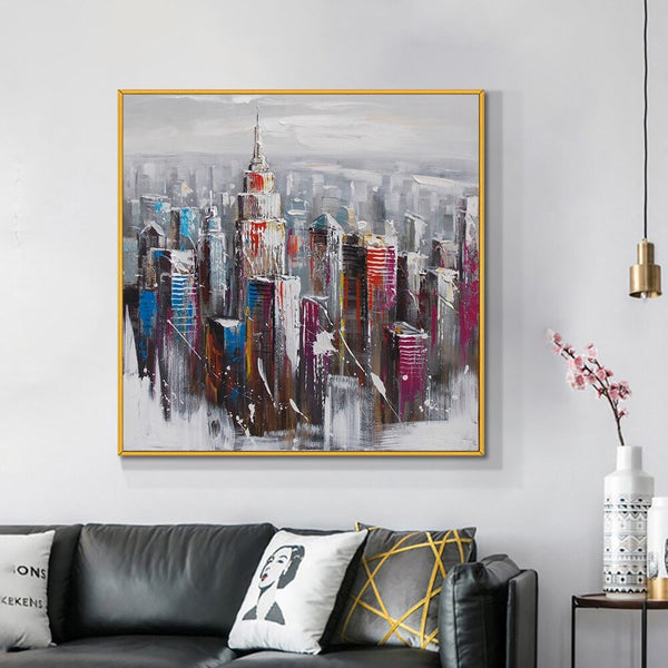 Textured Wall Art - Original Hand-Painted Abstract Building Canvas, Modern Art Home Decor, Perfect Gift for Art Lovers and New Homeowners by Sona Casa