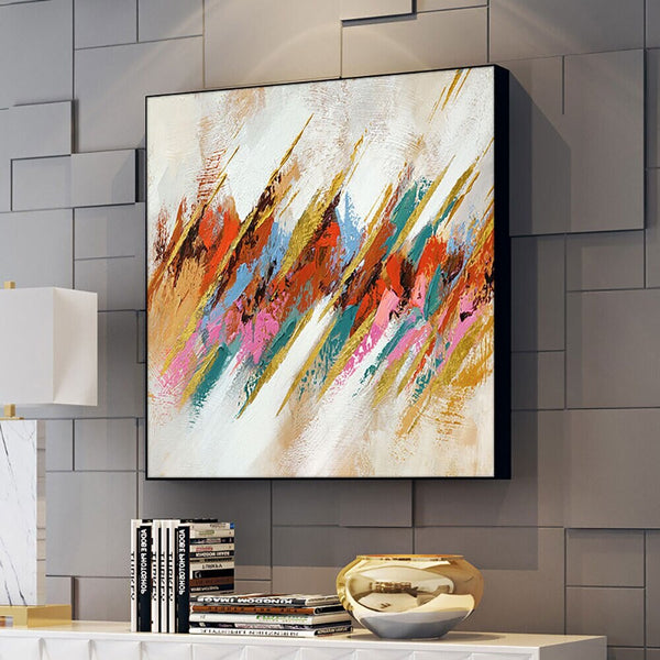 Abstract Pattern Painting, Vibrant Modern Wall Art Canvas, Original Large Oil Painting for Chic Living Room Decor by Sona Casa