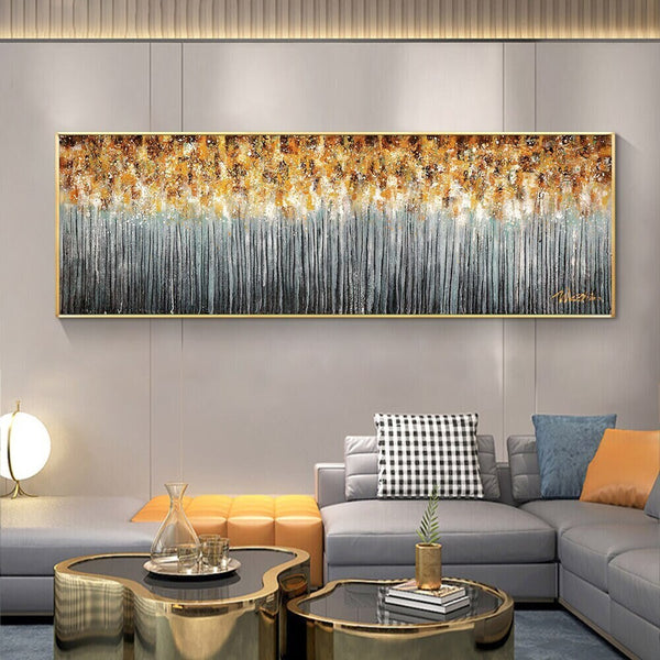 Original Art Landscape Painting - Hand Painted Golden Extravaganza, Large Canvas Wall Art for Living Room by Sona Casa