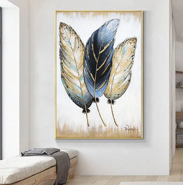 Wall Painting Feathers Hand Painted Oil Painting On Canvas Handmade Abstract Modern Vertical Wall Art Painting For Living Room | Home Decor by Sona Casa