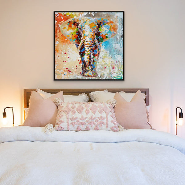Elephant Painting Handmade - Colorful Wall Art on Canvas for Nursery, Whimsical Animal Decor Gift by Sona Casa
