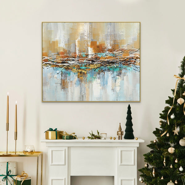Aura - Cityscape Canvas Art - Hand-Painted Abstract City Painting for Modern Living Room Decor, Original Oil Wall Art by Sona Casa