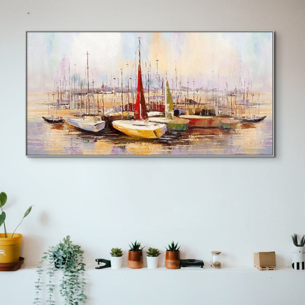 Original Art Sailboats Wall Art Extra Large Wall Art for Living Room Original Artwork Painting on Canvas Oil Painting for Home Wall Decor by Sona Casa