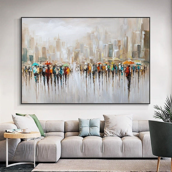 Urban Painting Extra Large Canvas - Textured Oil Art for Contemporary Living Room, Unique Housewarming Gift by Sona Casa