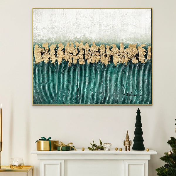 Green Groovy, Thick Textured Abstract Painting with Green and Gold, Living Room Wall Art, Painting on Canvas, Abstract Art, Impasto Painting by Sona Casa