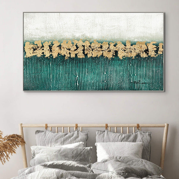 Green Groovy, Thick Textured Abstract Painting with Green and Gold, Living Room Wall Art, Painting on Canvas, Abstract Art, Impasto Painting by Sona Casa