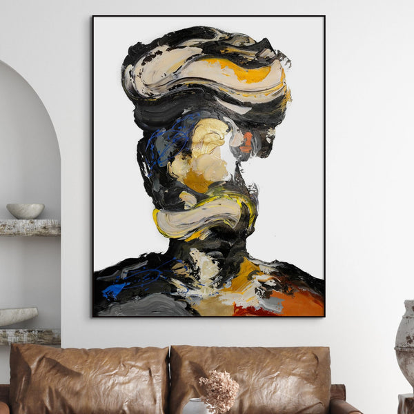 Modern Abstract Portrait Painting - Textured Thinker Canvas Art for Living Room, Original Painting, Large Abstract Portrait, Handmade Art by Sona Casa