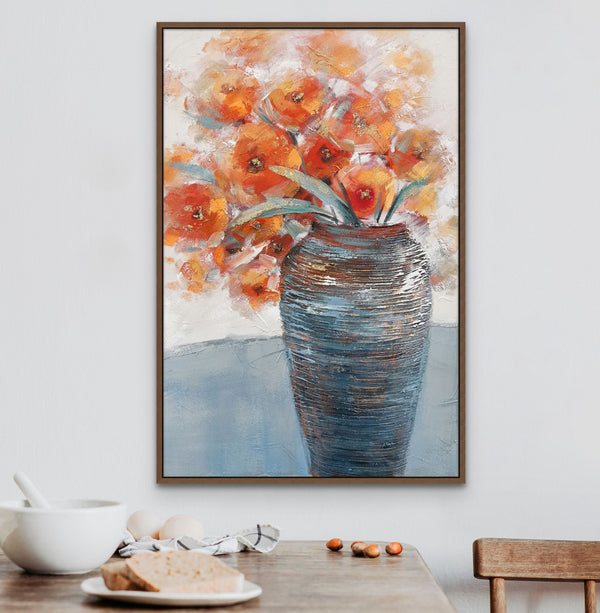 Large Abstract Floral Painting, Vibrant Orange Flowers in Vase, Minimalist Canvas Wall Art, Thoughtful Housewarming Gift by Sona Casa
