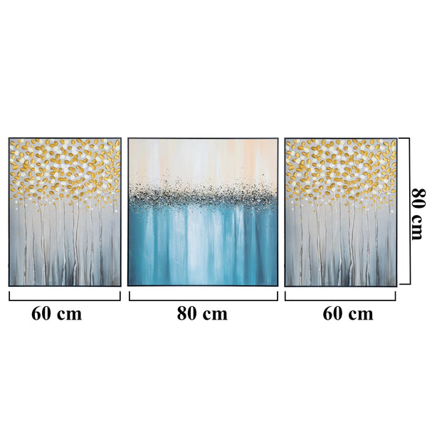 Abstract Floral Trio Canvas, 79" Textured Boho Wall Art Set Home Decor by Sona Casa