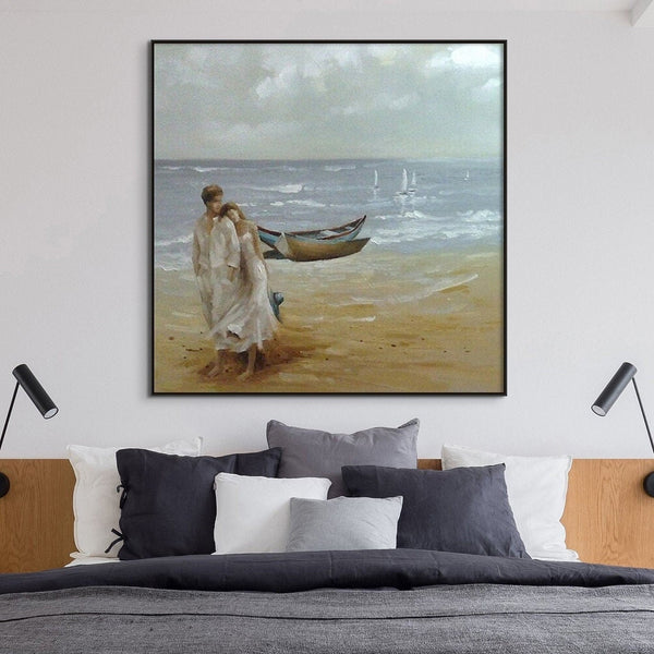 Romantic Couple on Beach, Painting on Canvas, Textured Wall Art, Original Hand Painted Oil Painting on Canvas for Living Room, Bedroom Art by Accent Collection Home Decor