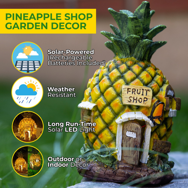 Cute Yellow-Green Polyresin Pineapple Solar Statue - Perfect Garden Gift & Fairy Decor by Sona Casa