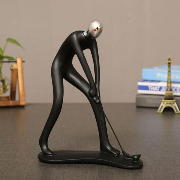 Golfer Black Statue Table Centerpiece, 9" Home Office Decoration by Sona Casa