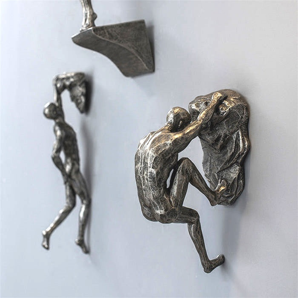 Wall Mounted Art Sculpture, 5" Set of 3 Trio Rock Climber, Bronze, Silver by Sona Casa