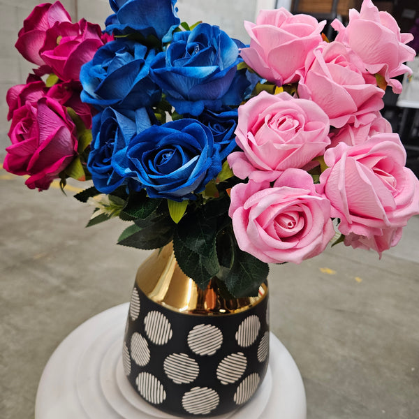 Lifelike Faux Red Rose Bouquet, 9 Pcs, 15" for Realistic Flower Arrangement