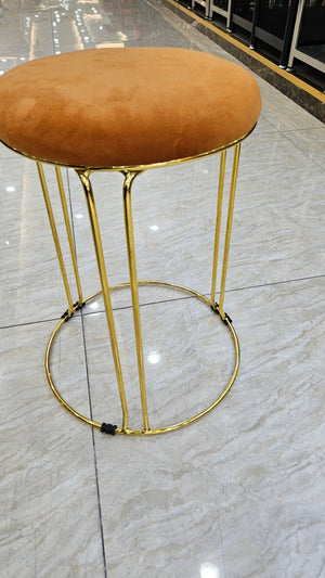 Petite Lightweight Brown Stool with Gold Frame, Fabric Seat Compact Living Room Accent Home Decor by Sona Casa