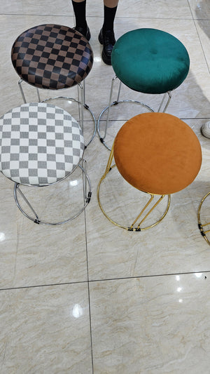 Petite Lightweight Green Stool with Gold Frame, Fabric Seat Compact Living Room Accent Home Decor by Sona Casa