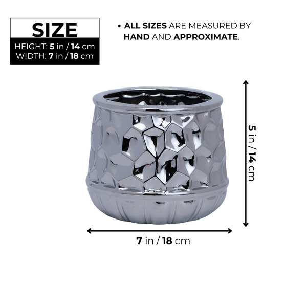 Silver Chrome Ceramic Vase, 5" Geometrical Textured Bud Vase for Fake or Fresh Flowers, Home Decor Accent
