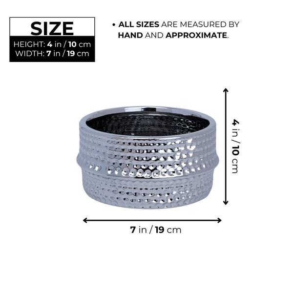Ceramic Bud Vase, 4" Silver Chrome Textured Round Table Vase
