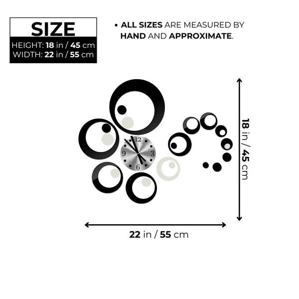 3D DIY Wall Clock, 22" Wall Art Clock, Thick 3D Stickers, Black, Modern Contemporary Design, Silent Nonticking, Gift