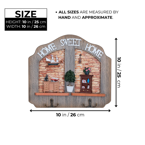 Rustic Wooden Key Holder Wall Mount With 2 Double Hooks, 10" Entryway Farmhouse Home, Office Decorative Key Rack Hanger, Gifts